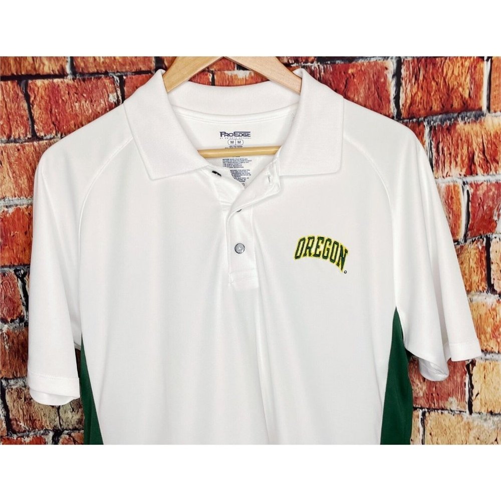 University of Oregon Ducks UO Men’s White Green Medium Stretch Polo Shirt